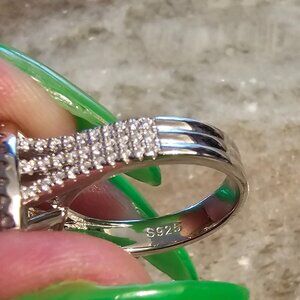 Stunning Double Halo Three Shank Cushion Cut Sterling Silver Engagement Ring × 1